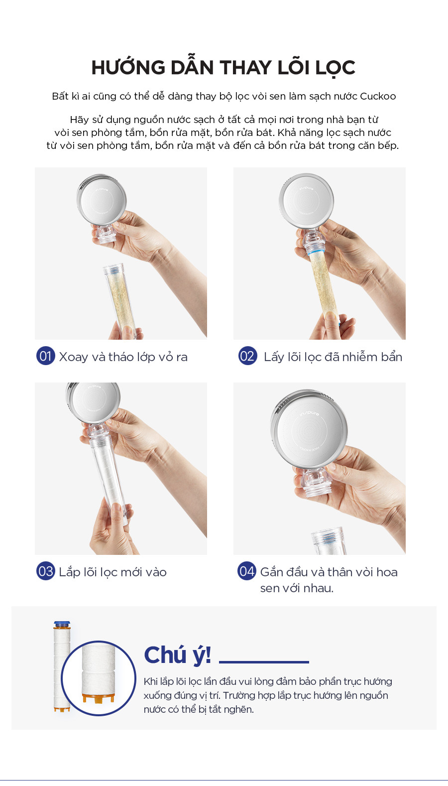 Mô tả Bộ lọc nước vòi sen CUCKOO CWC-BB001C - Hàng chính hãng - Không gắn được phụ kiện lõi lọc Clo và Vitamin C - 8