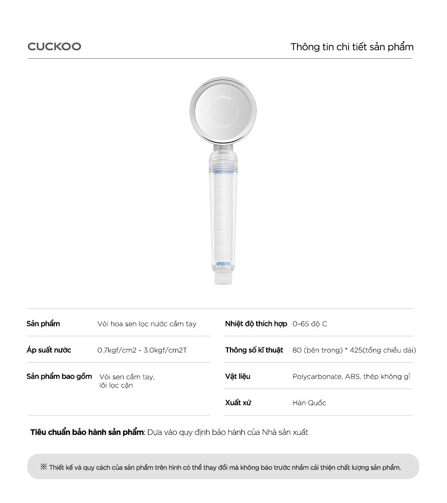 Mô tả Bộ lọc nước vòi sen CUCKOO CWC-BB001C - Hàng chính hãng - Không gắn được phụ kiện lõi lọc Clo và Vitamin C - 9