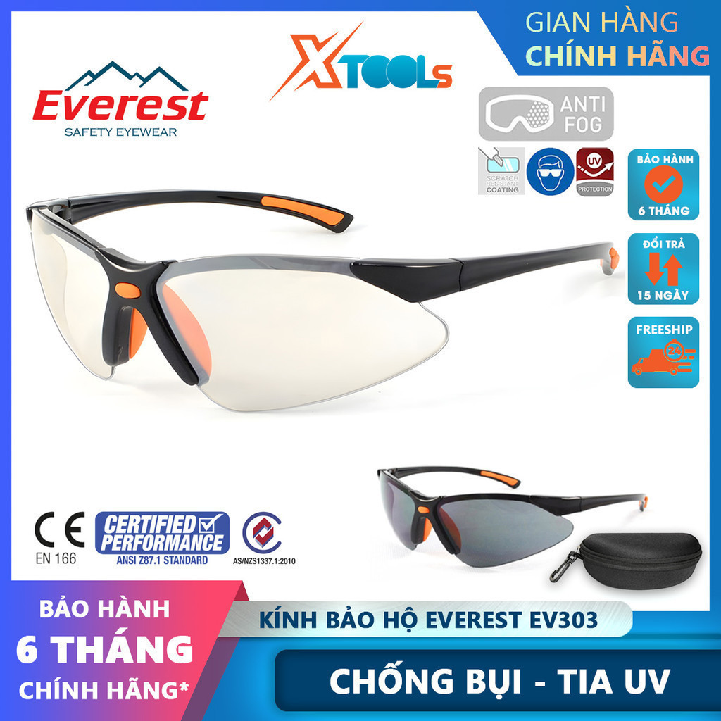 Kính bảo hộ Everest EV303 Kính chống bụi, tia UV, chống trầy xước ...