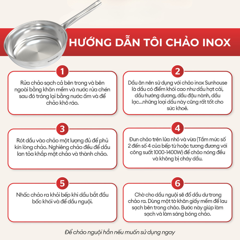 Mô tả Chảo inox 304 đa lớp Sunhouse IN20-24-26M7E - 3 lớp inox liền khối - Dùng mọi loại bếp - 1