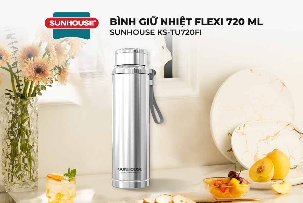 Mô tả Bình giữ nhiệt Flexi 720 ml Sunhouse KS-TU720 - Inox 304 - Giữ nóng & lạnh tới 6h - Quai xách mềm tiện lợi - 1