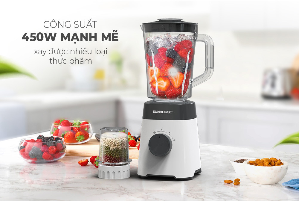 Mô tả Máy xay sinh tố đa năng Sunhouse SHD5114 - Công suất 450W - Lưỡi dao Inox sắc bén - 3 chức năng - Hàng chính hãng - 3