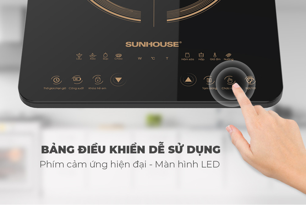 Mô tả Bếp từ đơn Sunhouse SHD6803 - Công suất 2000W - Bảo hành 12 tháng - 8 chế độ nấu - Nút bấm điện tử - 3