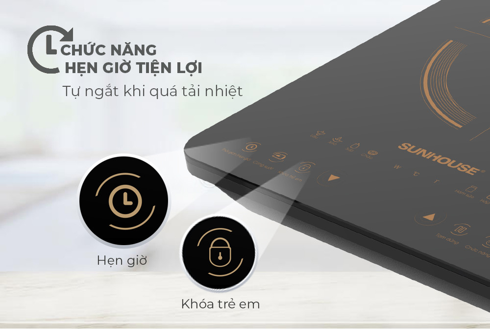Mô tả Bếp từ đơn Sunhouse SHD6803 - Công suất 2000W - Bảo hành 12 tháng - 8 chế độ nấu - Nút bấm điện tử - 6