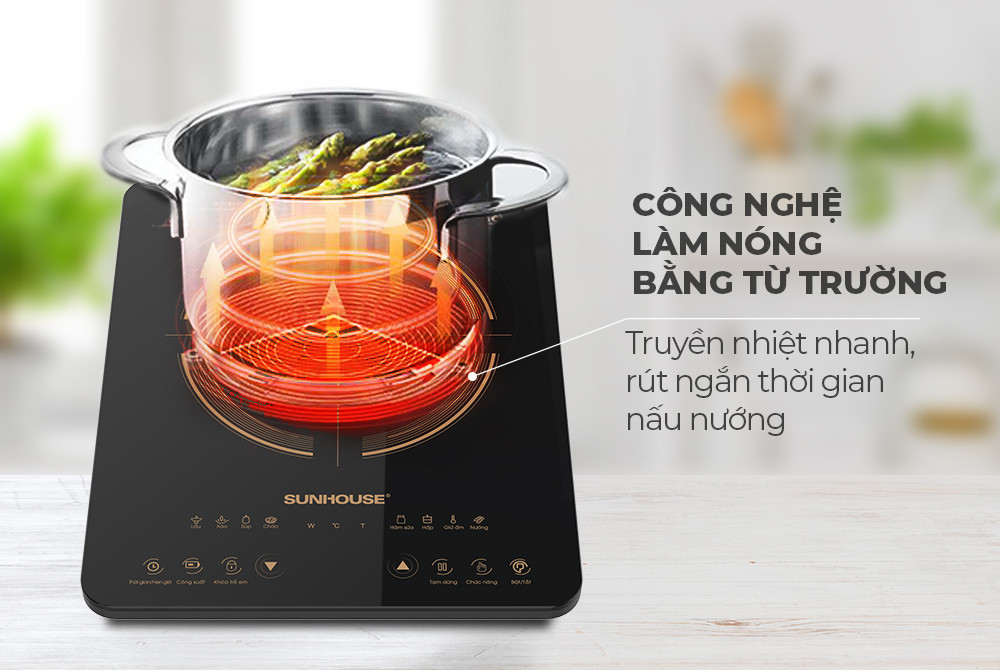 Mô tả Bếp từ đơn Sunhouse SHD6803 - Công suất 2000W - Bảo hành 12 tháng - 8 chế độ nấu - Nút bấm điện tử - 7