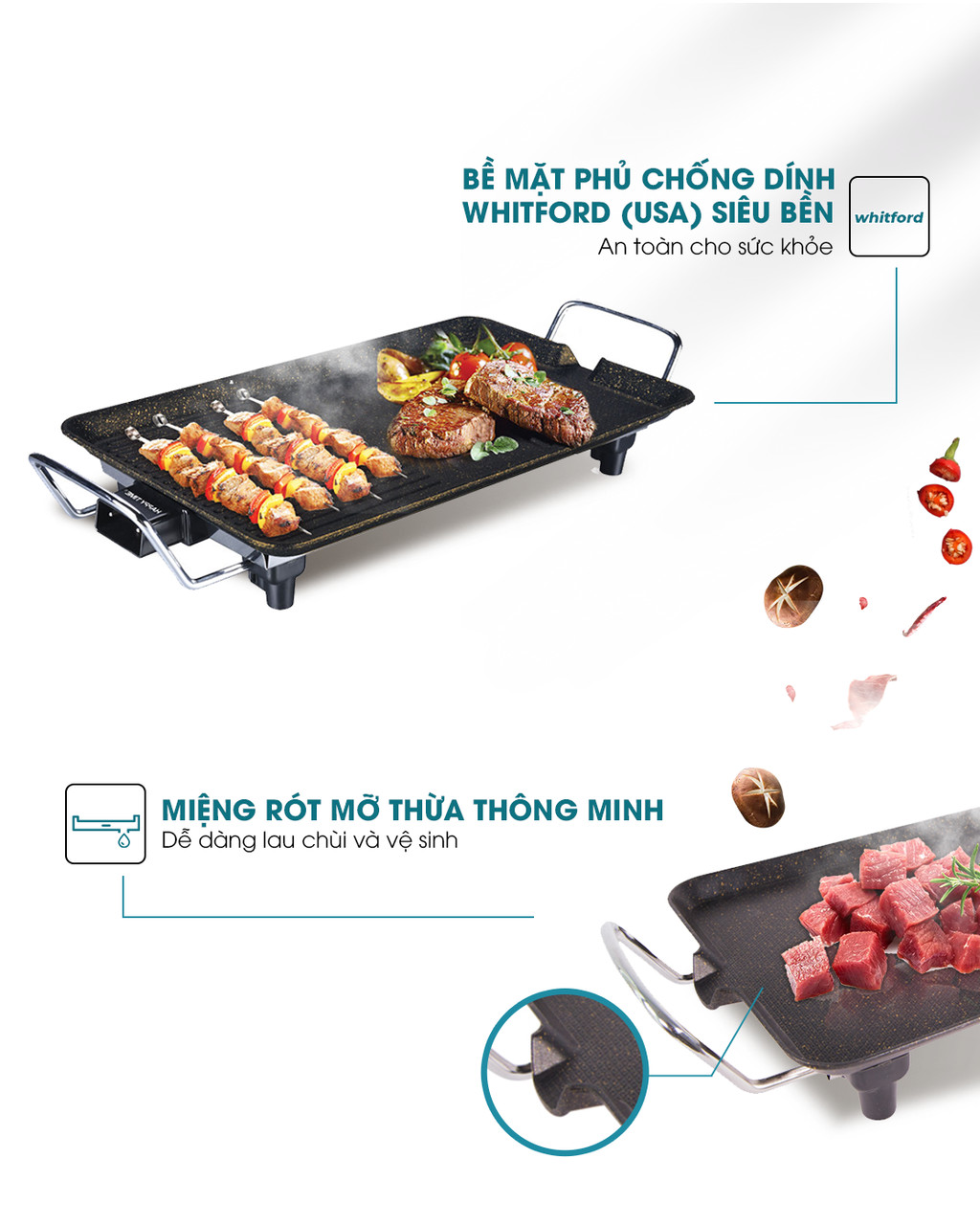 Mô tả Bếp nướng điện SUNHOUSE Happy Time HTD4606 - Mặt chống dính - ĐIều chỉnh núm xoay - Bảo hành 12 tháng - 2
