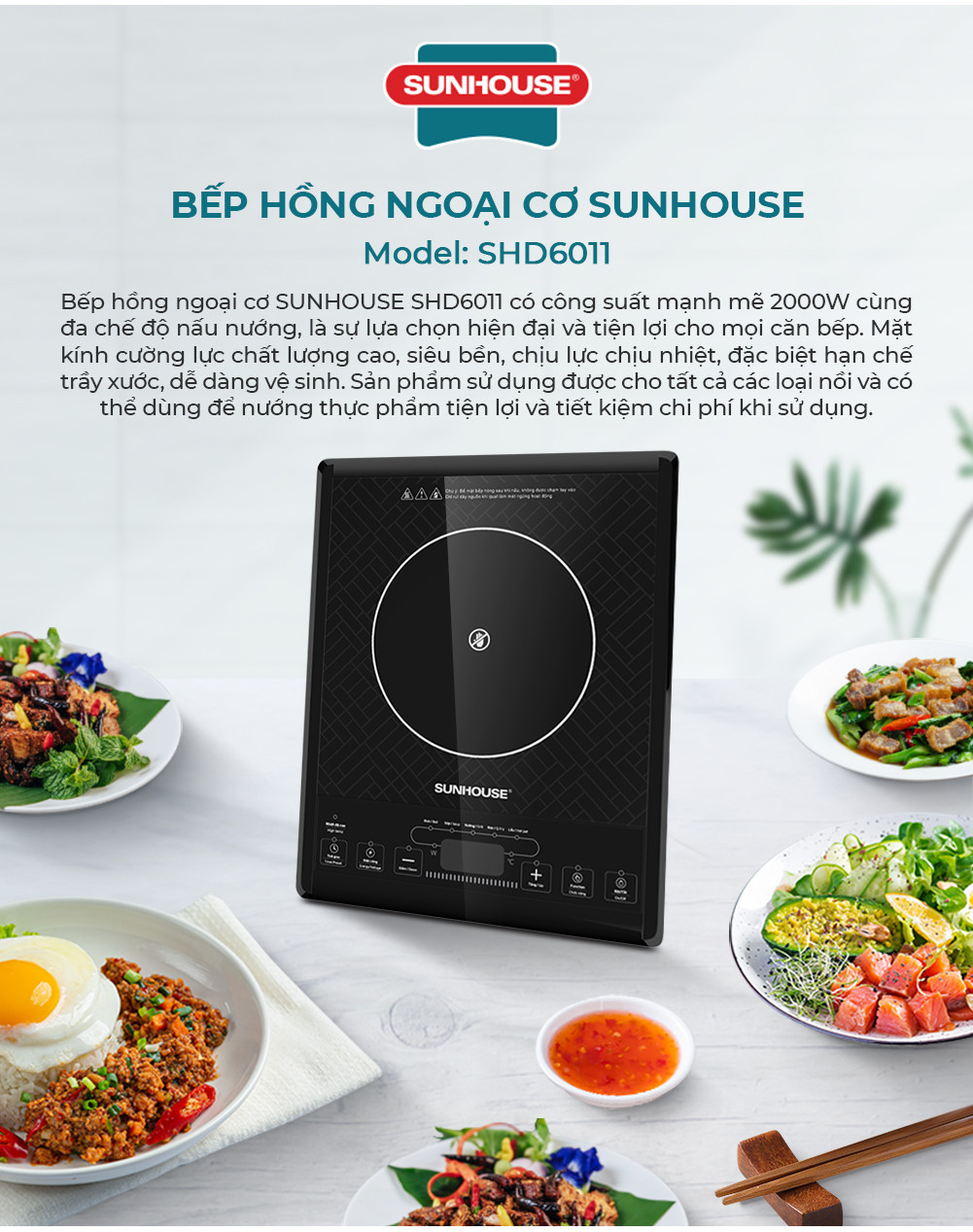 Mô tả Bếp đơn hồng ngoại Sunhouse SHD6011 - Công suất 2000W - Phím bấm điện tử - 5 chế độ nấu - Bảo hành 12 tháng - 1