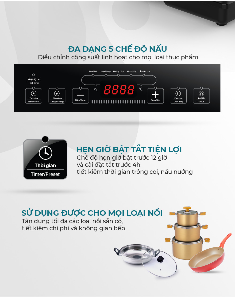 Mô tả Bếp đơn hồng ngoại Sunhouse SHD6011 - Công suất 2000W - Phím bấm điện tử - 5 chế độ nấu - Bảo hành 12 tháng - 3