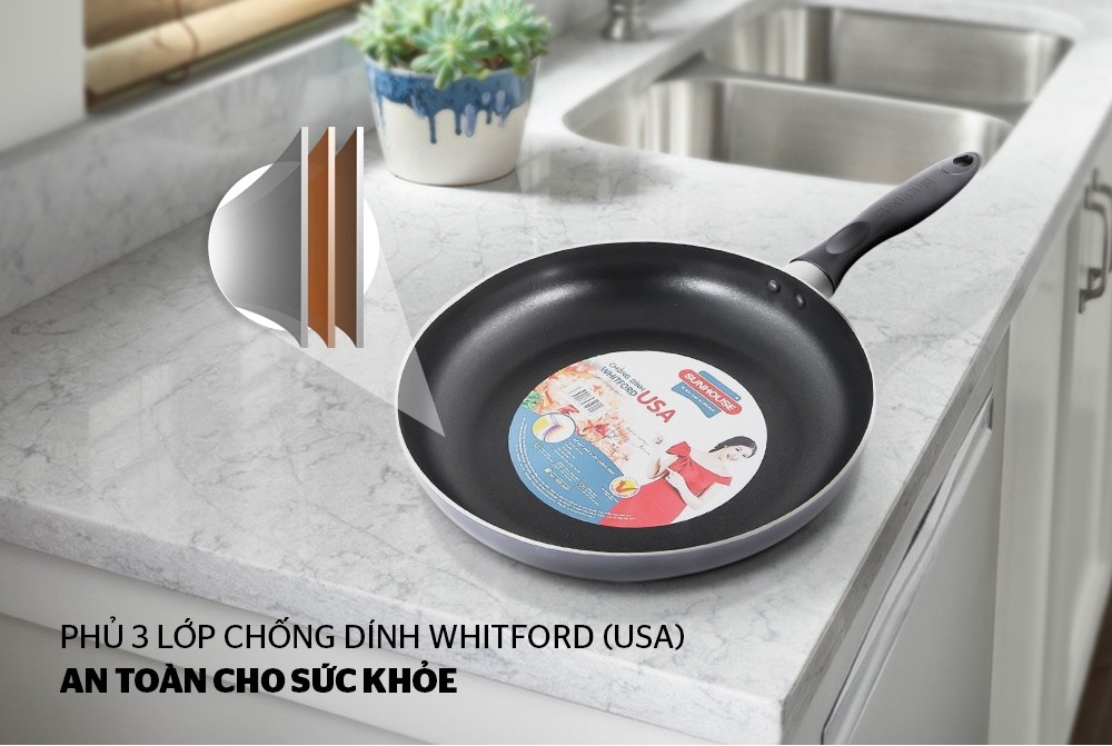 Mô tả Chảo Chống Dính SUNHOUSE Trơn Size 16-30cm - Không dùng được bếp từ - 2