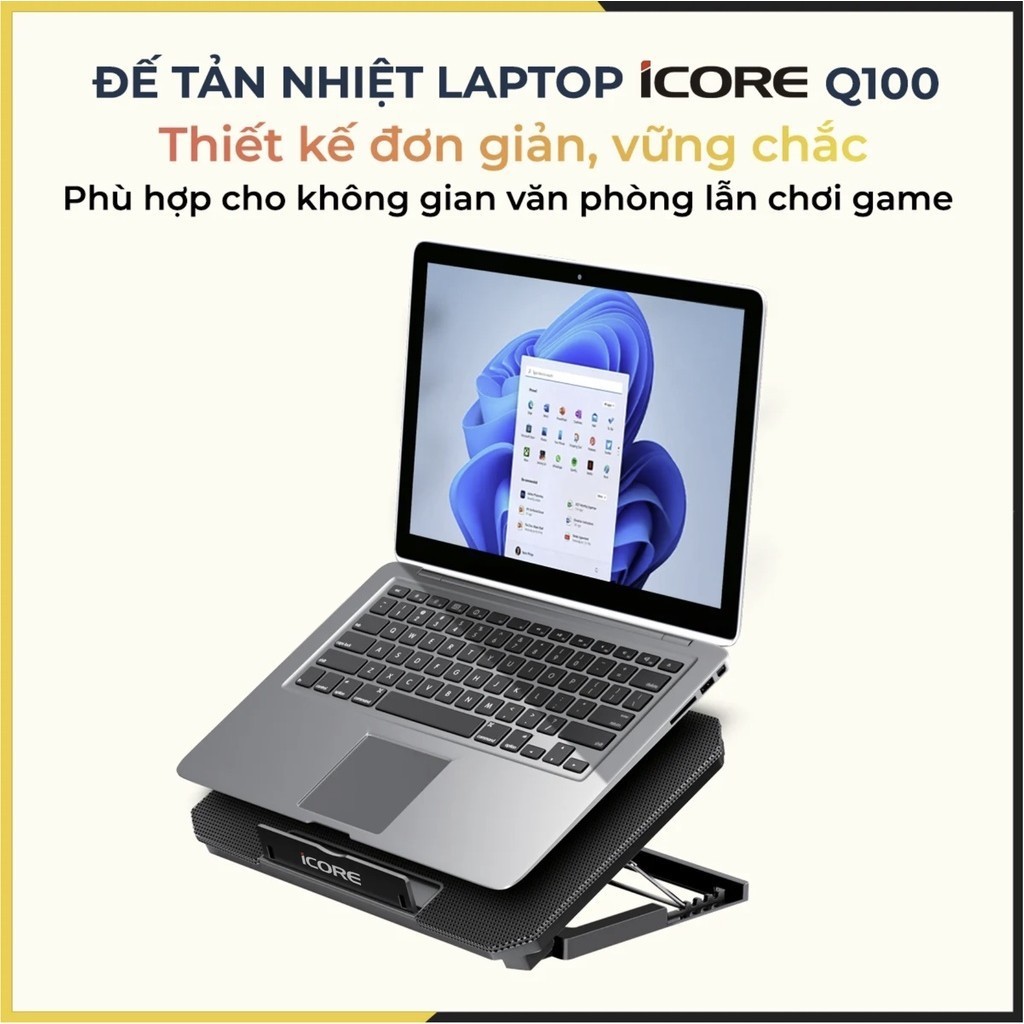 Đế tản nhiệt laptop iCore Q100 - 2 quạt tản nhiệt, 4 mức điều chỉnh độ ...