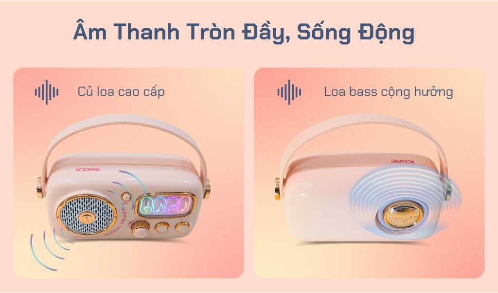 Mô tả Bộ Loa Karaoke Mini Cổ Điển Bluetooth iCore VSM99 kèm 02 Micro - CHÍNH HÃNG STORE - 3