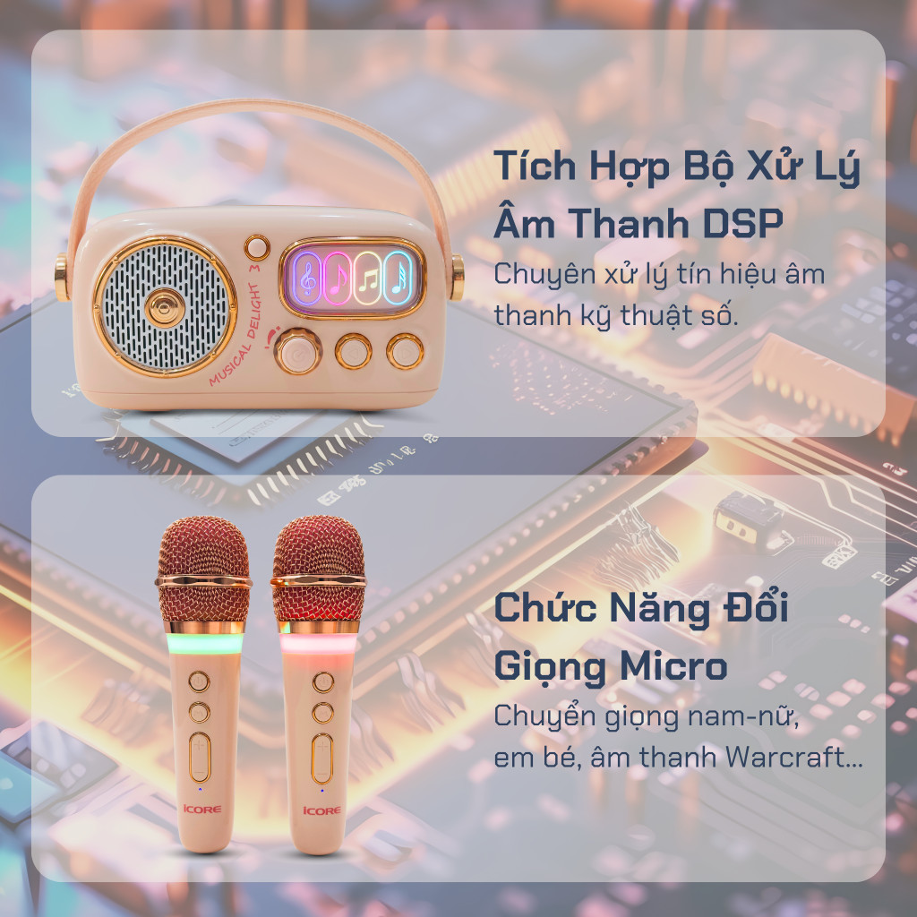Mô tả Bộ Loa Karaoke Mini Cổ Điển Bluetooth iCore VSM99 kèm 02 Micro - CHÍNH HÃNG STORE - 4