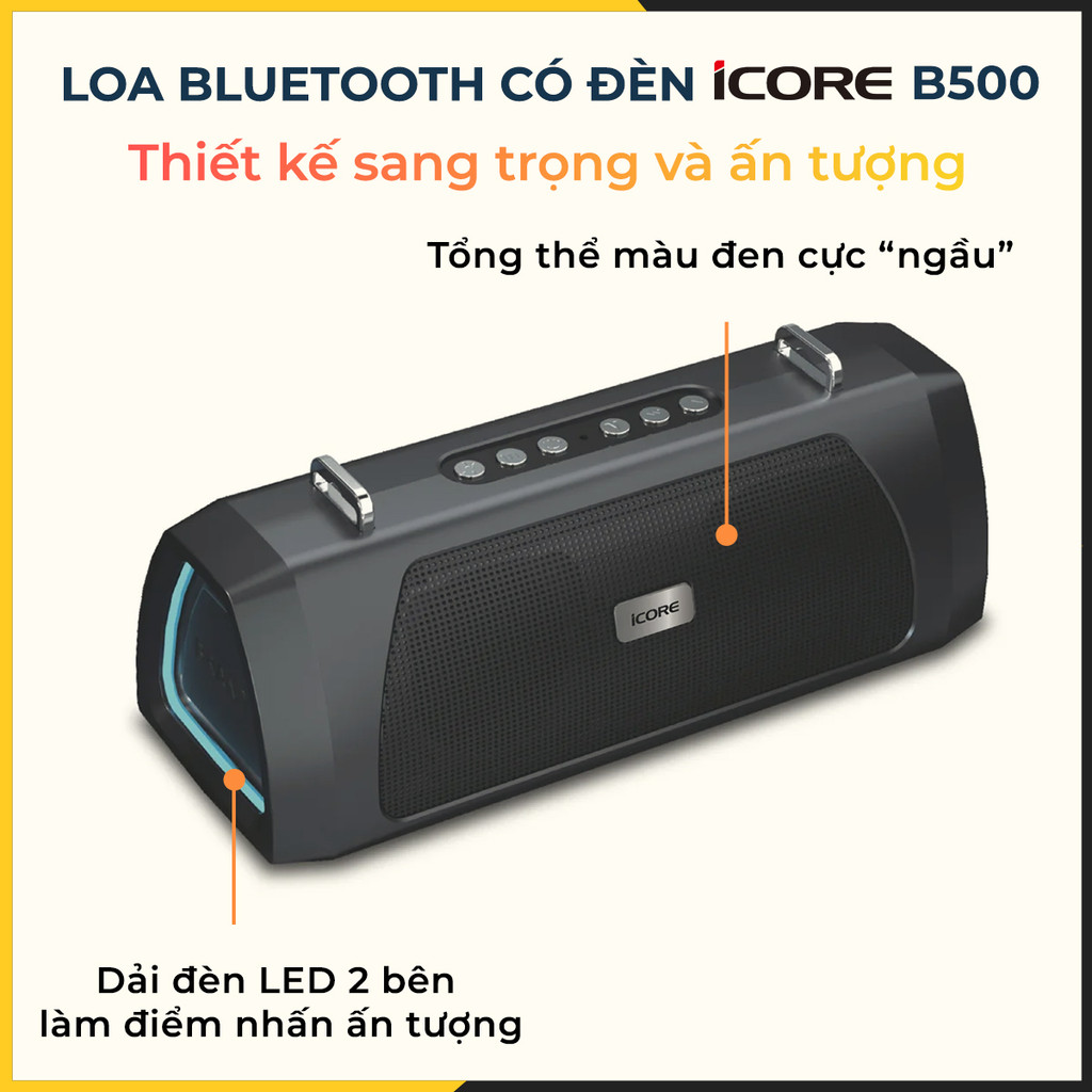 Mô tả Loa Bluetooth Chính Hãng 20w Bass Mạnh Có Đèn iCore B500 - CHÍNH HÃNG STORE - 1