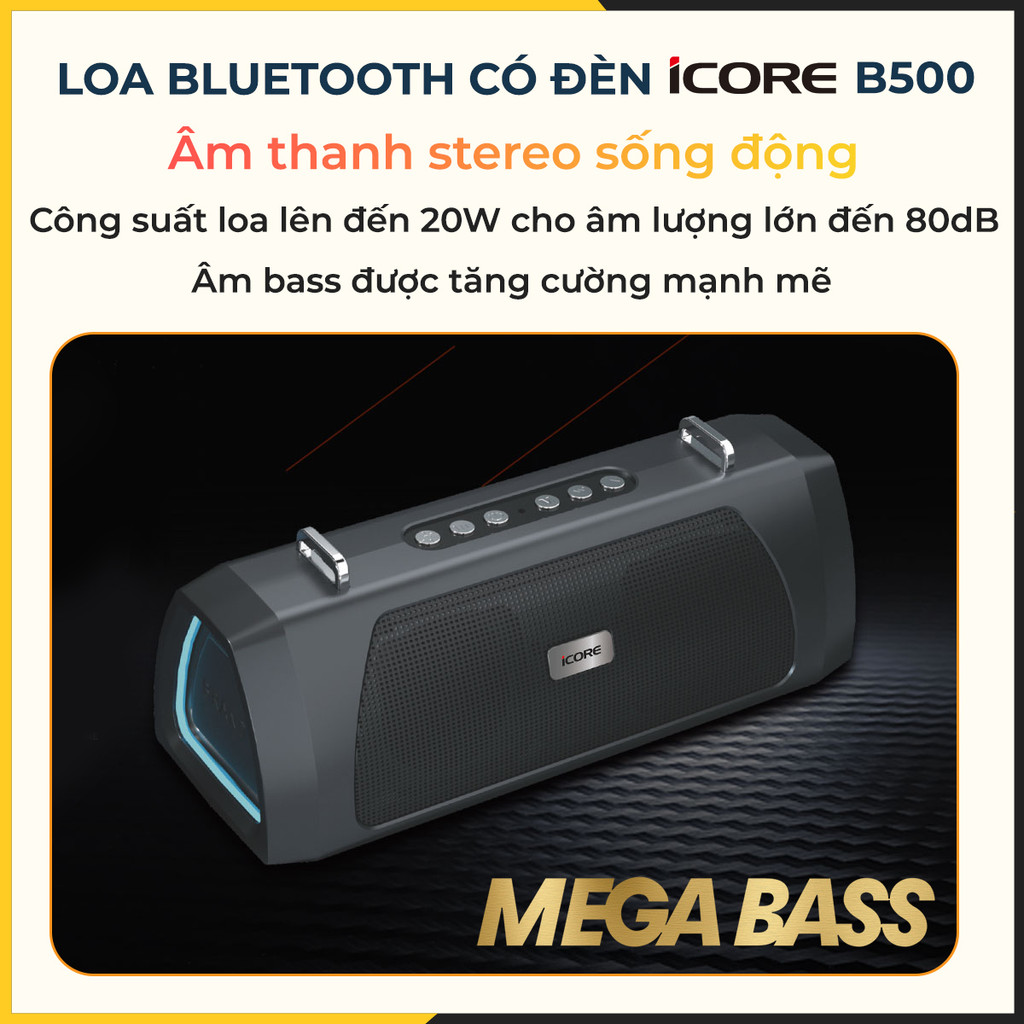 Mô tả Loa Bluetooth Chính Hãng 20w Bass Mạnh Có Đèn iCore B500 - CHÍNH HÃNG STORE - 2