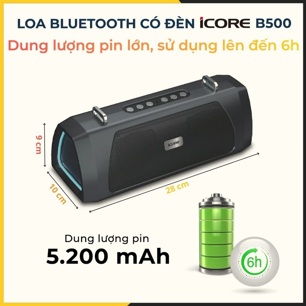 Mô tả Loa Bluetooth Chính Hãng 20w Bass Mạnh Có Đèn iCore B500 - CHÍNH HÃNG STORE - 4