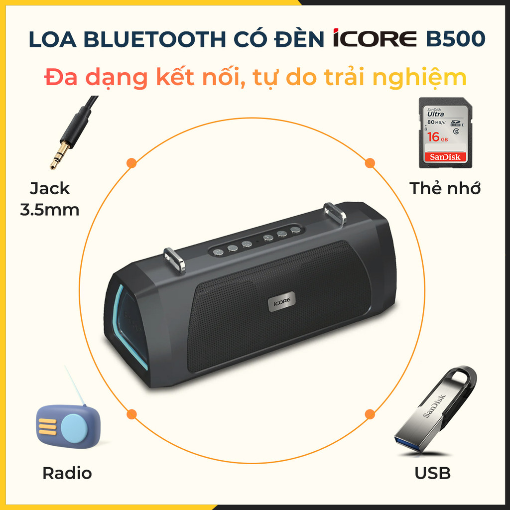Mô tả Loa Bluetooth Chính Hãng 20w Bass Mạnh Có Đèn iCore B500 - CHÍNH HÃNG STORE - 5