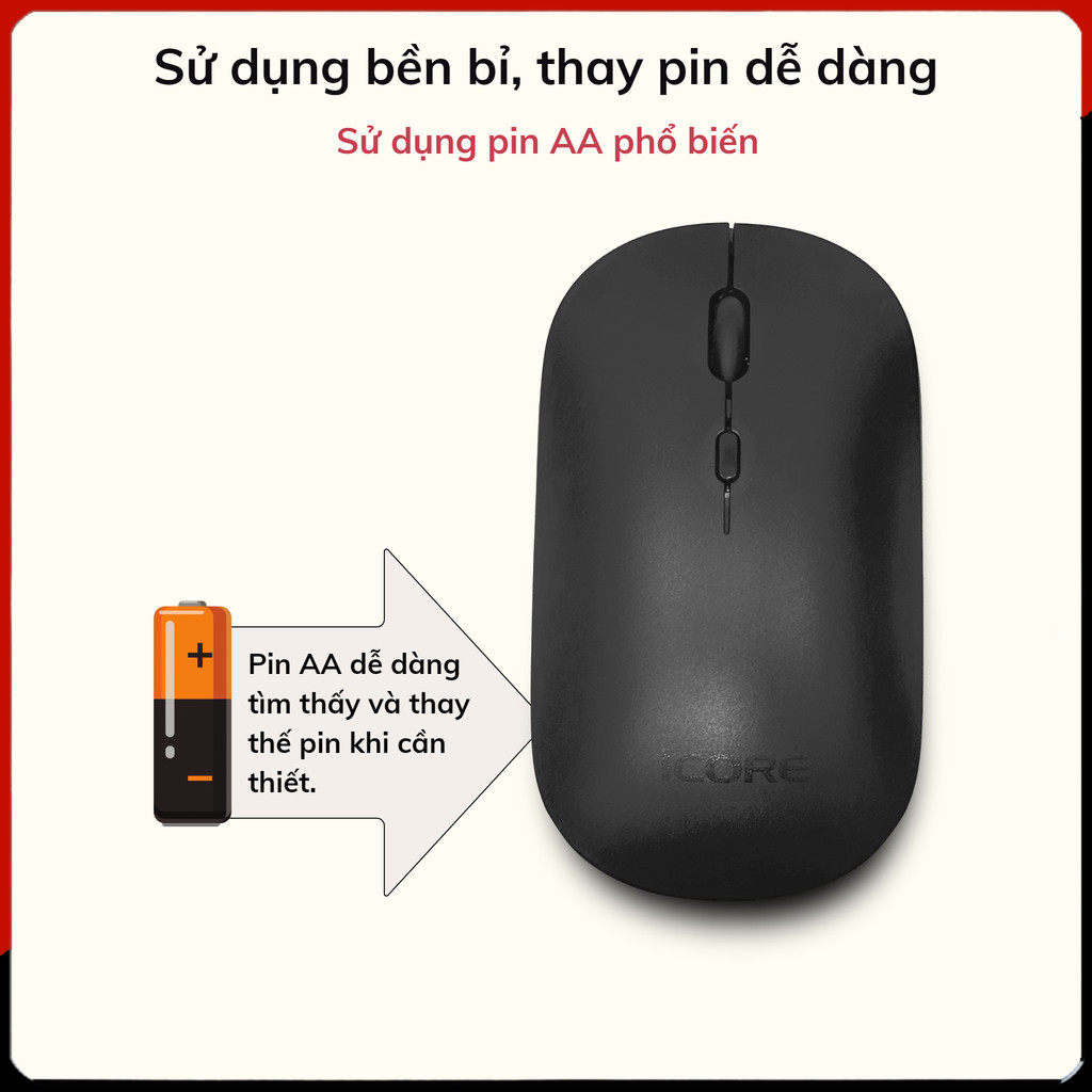 Mô tả Chuột Không Dây iCore IM02, Kết Nối USB Phạm Vi 10m, Độ Phân Giải Cao 1600DPI - CHÍNH HÃNG STORE - 4