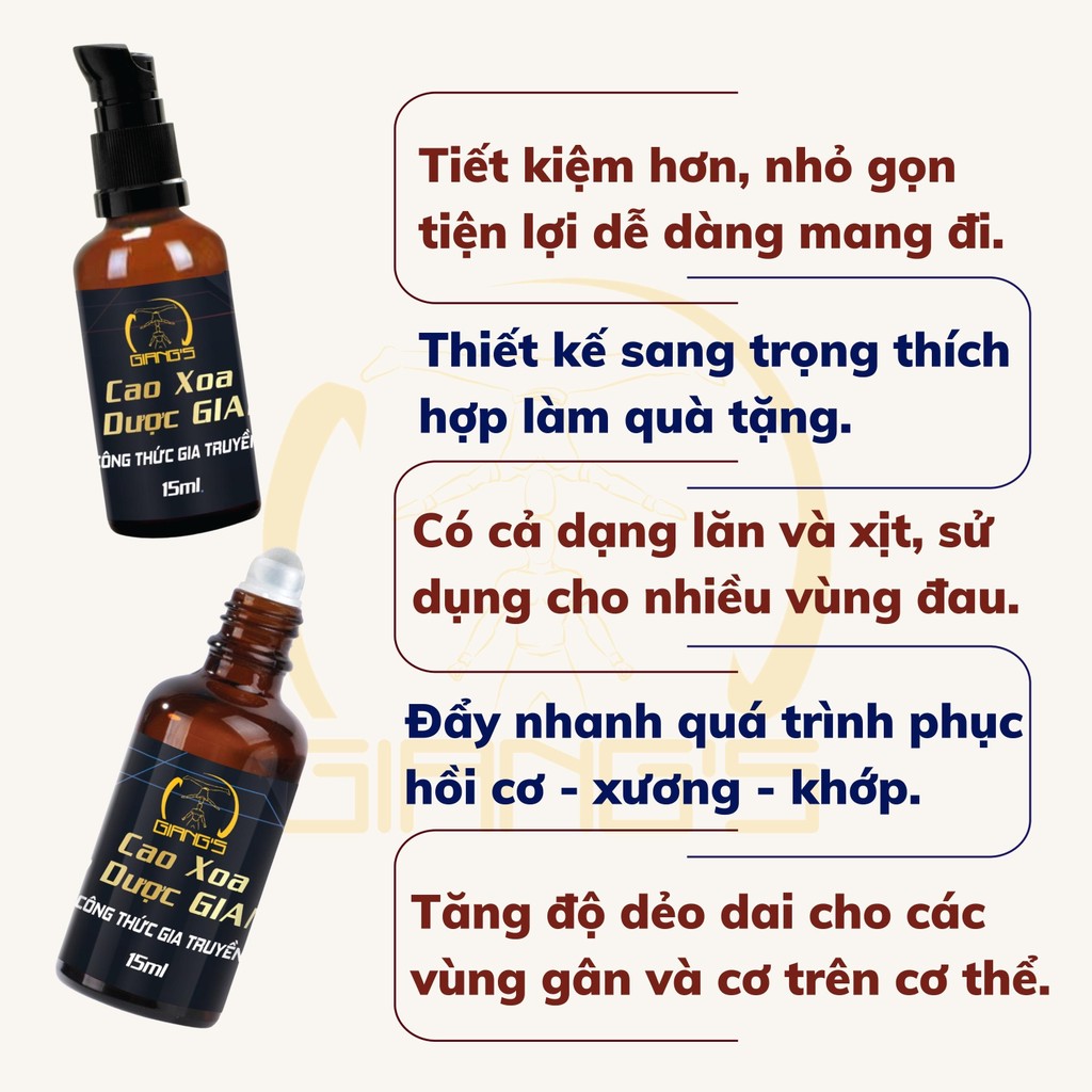 Mô tả Cao Xoa Bóp GIANG'S - Set quà gồm 5 chai 15ml - Quà tặng sức khỏe massage toàn thân - 2