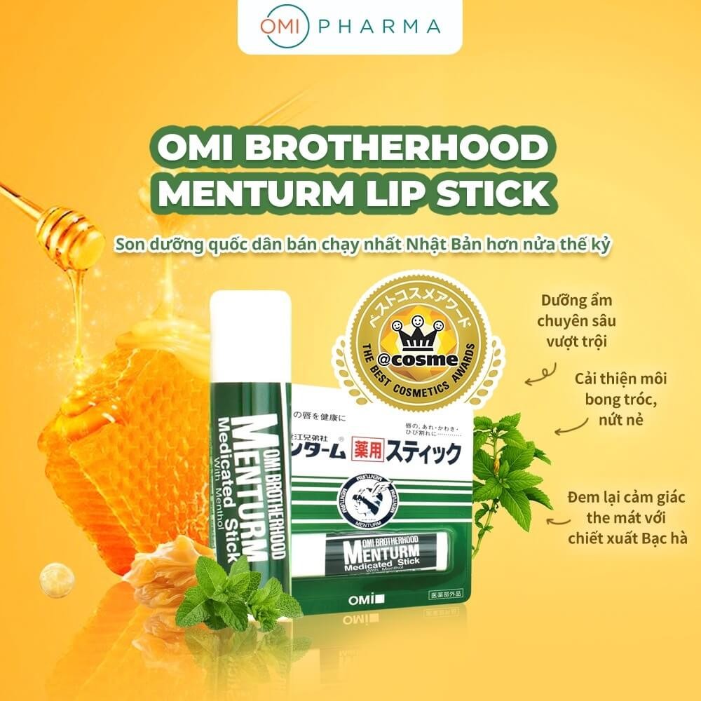 Mô tả Son Dưỡng Ẩm Bạc Hà Dành Cho Môi Khô Và Nứt Nẻ Omi Brotherhood Menturm Nhật Bản (4g/Thỏi) - 2