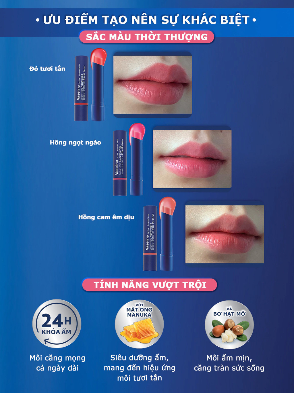 Mô tả Son dưỡng Vaseline Colour +Care Mellow Rose 3g - 3