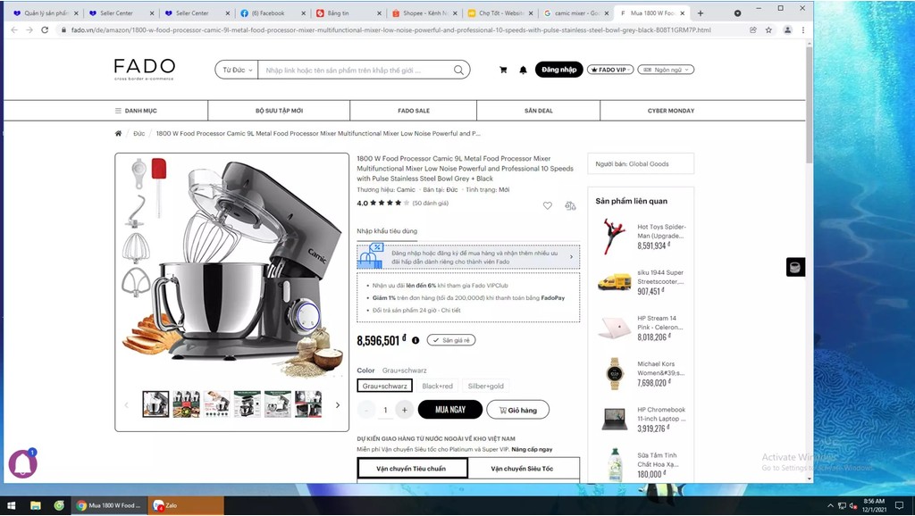 Chính hãng Đức) Máy nhào bột Camic 1800W thố 9L Trộn được kg