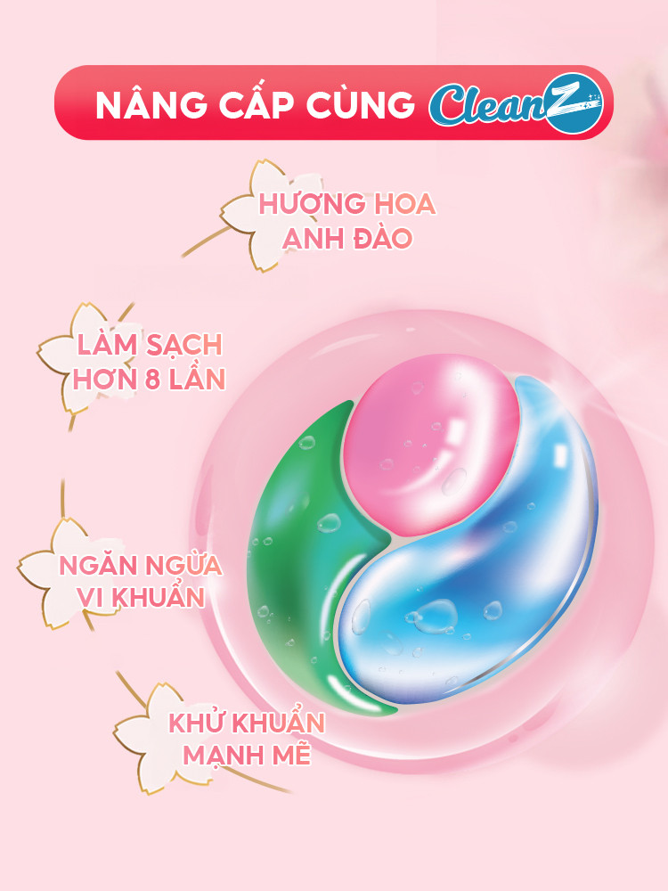 Mô tả Combo 3 túi/hộp viên giặt thơm CleanZ giặt sạch diệt khuẩn tiện lợi 5 trong 1 (16 viên) Hương Hoa Đào Thơm Mát - 4