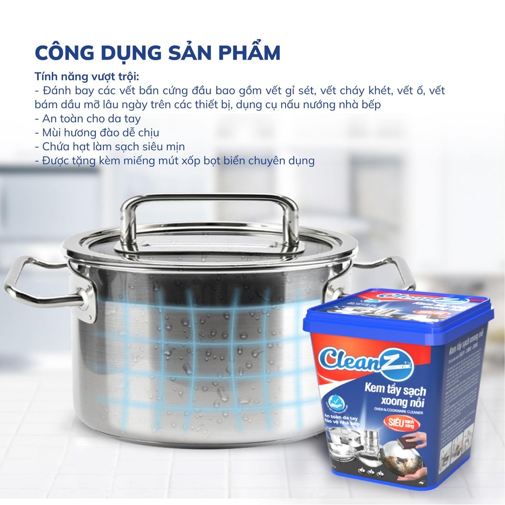 Mô tả Kem tẩy sạch xoong nồi Cleanz đánh bay vết ố, vết gỉ sét, vết bám dầu mỡ lâu ngày mùi hương đào - 2