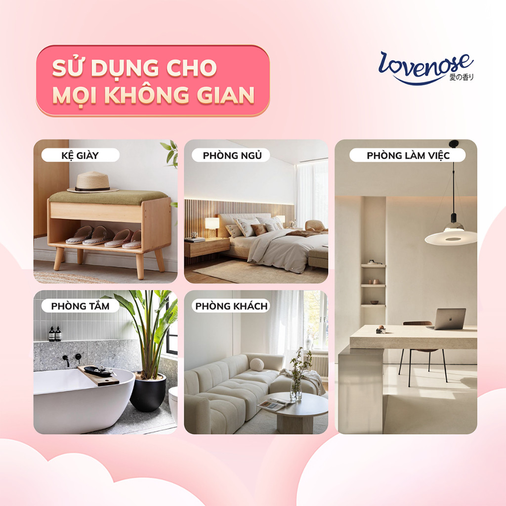Mô tả Combo 5 Lọ tỏa hương Lovenose hương Hoa Hồng tự nhiên dễ chịu khử mùi sáp thơm phòng thế hệ mới 45 ngày-Dung tích 180ml - 1