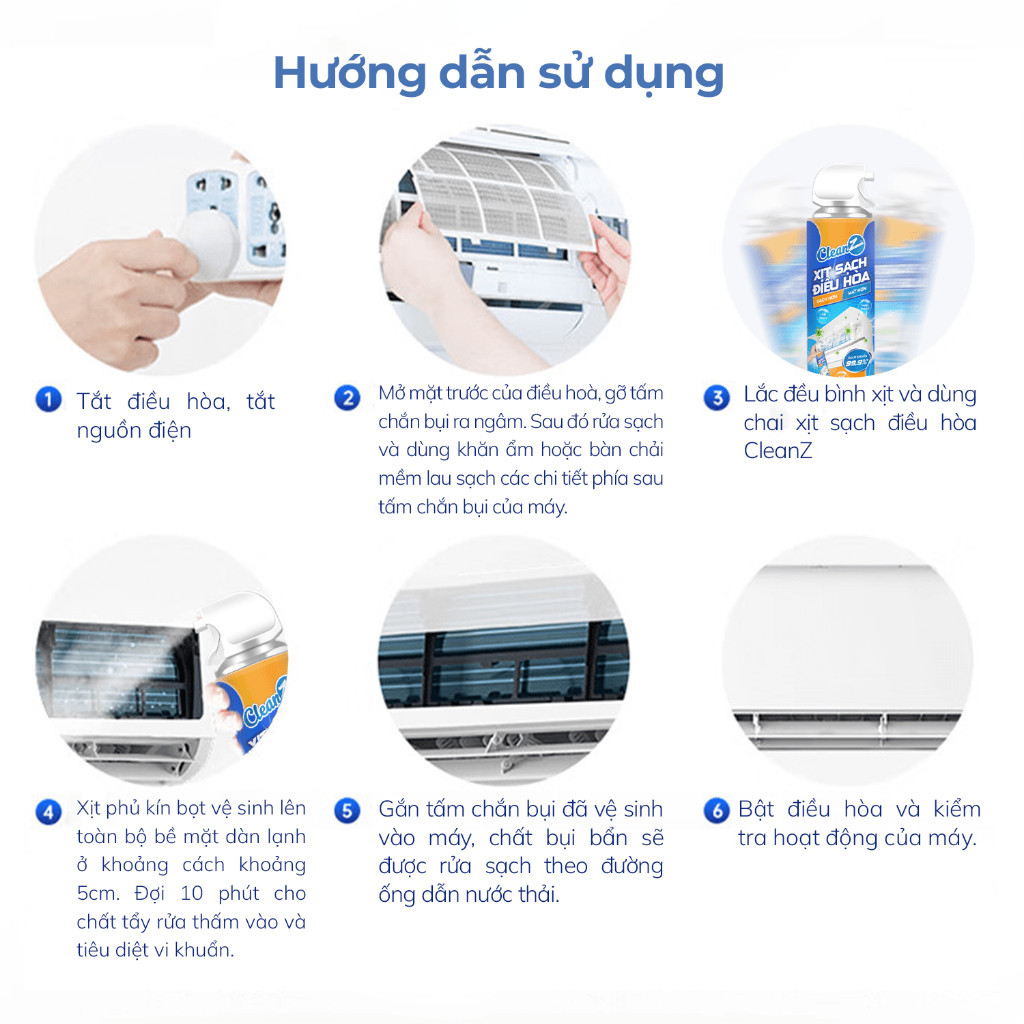 Mô tả Xịt làm sạch điều hòa Cleanz làm sạch diệt khuẩn bằng công nghệ ion bạc Ag+ - 2