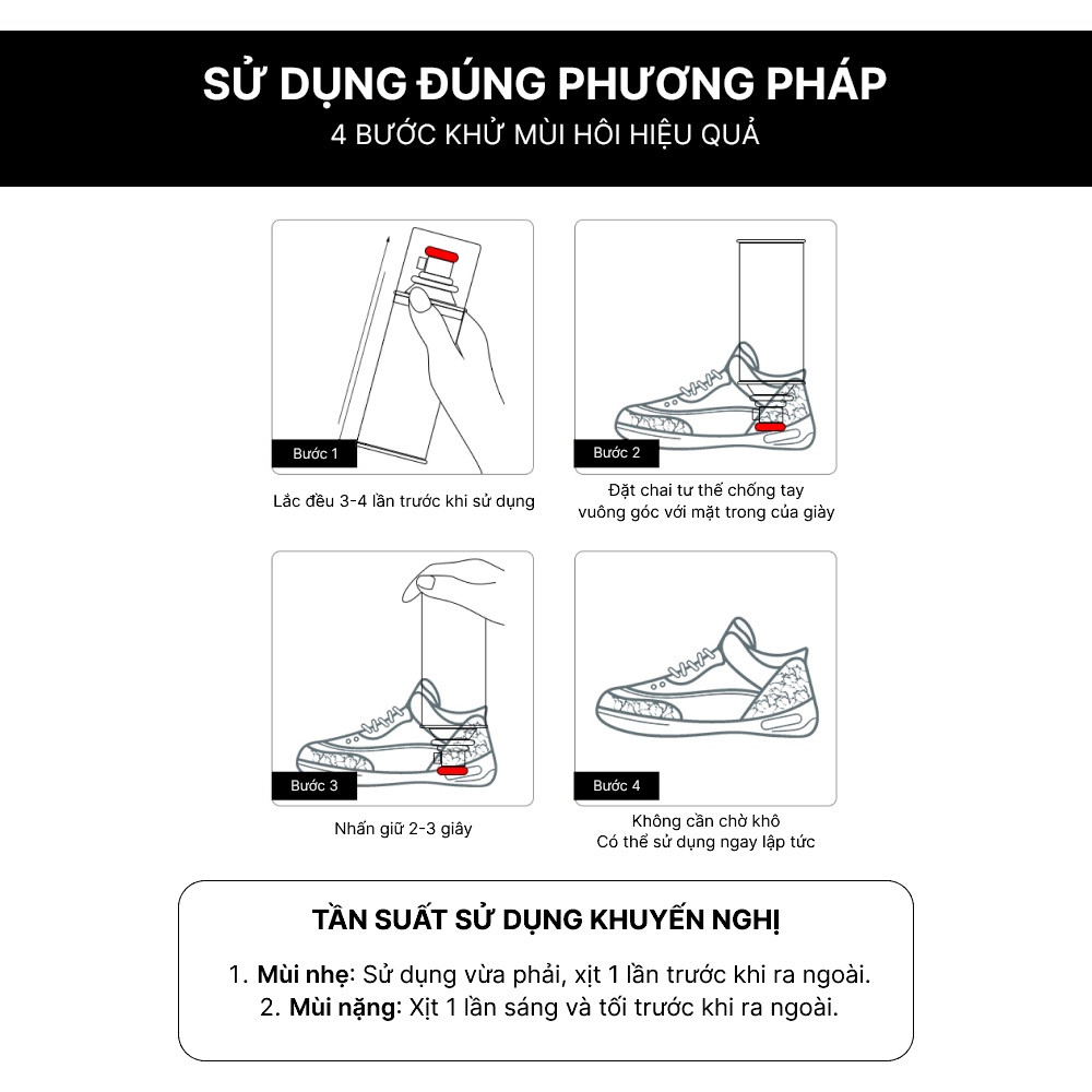 Mô tả Bình xịt khử mùi hôi chân và giày, lưu hương thơm công nghệ Bạc ion, kháng khuẩn XIMO 300ml (VSG08) - 4