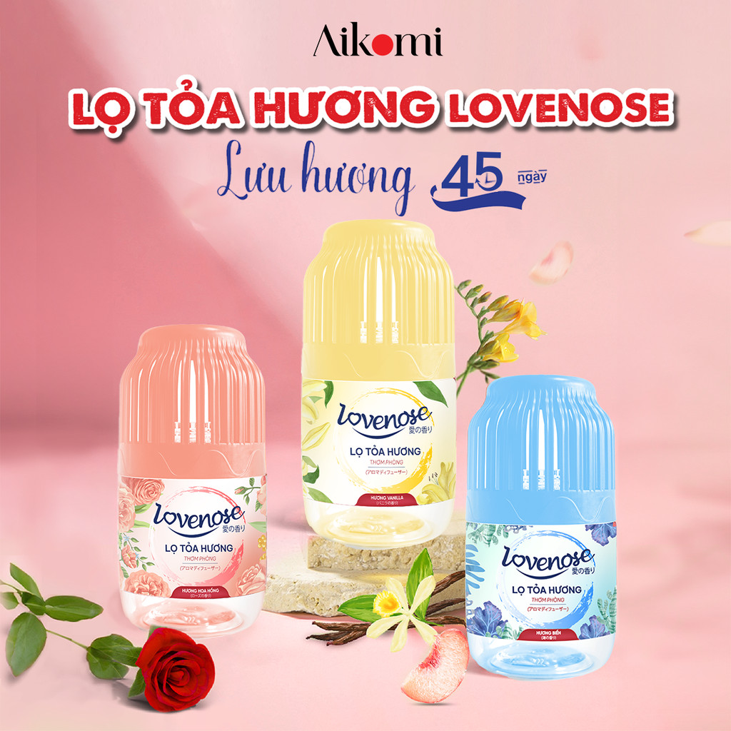 Mô tả Lọ tỏa hương Lovenose hương thơm tự nhiên dễ chịu khử mùi sáp thơm phòng thế hệ mới 45 ngày - Dung tích 180ml - 2