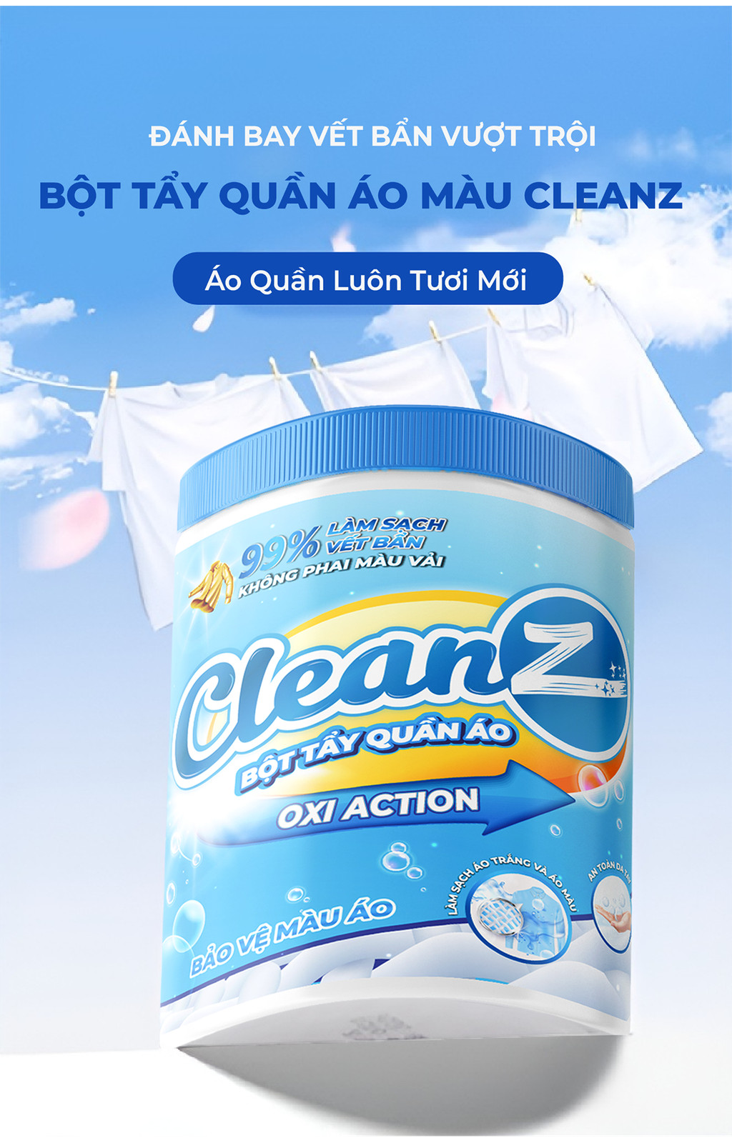 Mô tả Bột tẩy quần áo màu CleanZ 300g đánh bay vết bẩn, ố màu giúp làm sạch quần áo như mới - 1