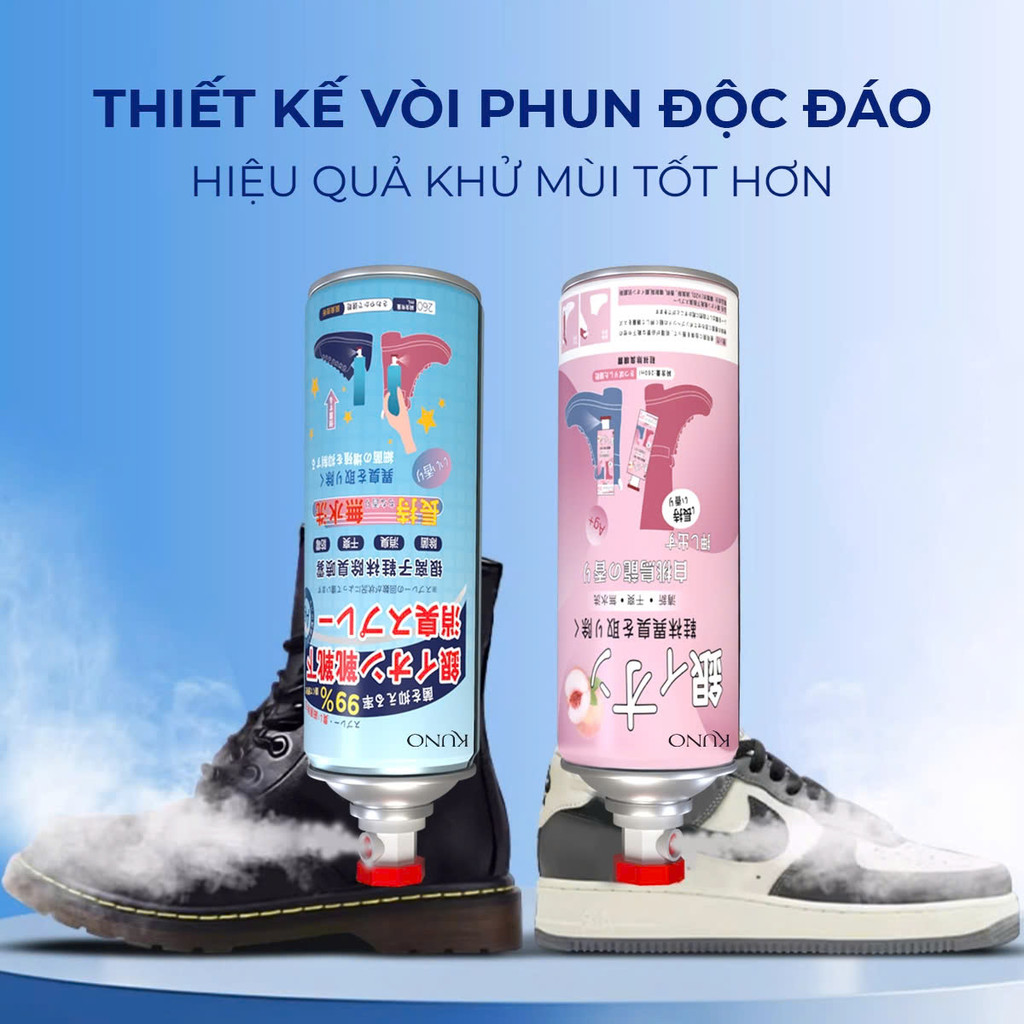 Mô tả Chai xịt khử mùi giày dép, chống hôi chân nano bạc KUNO dung tích 260ml - 2