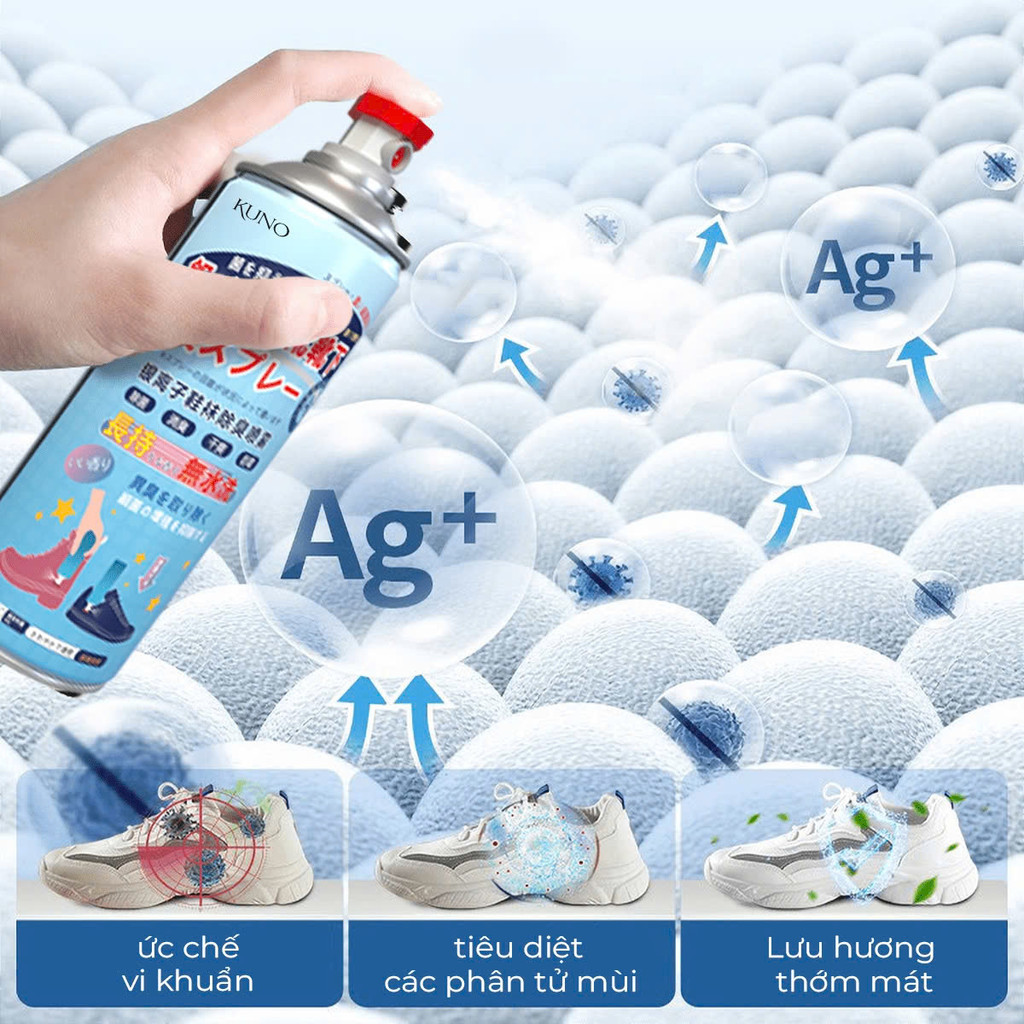 Mô tả Chai xịt khử mùi giày dép, chống hôi chân nano bạc KUNO dung tích 260ml - 4