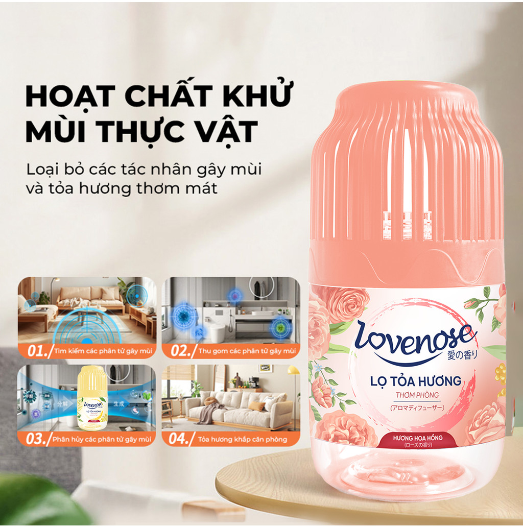 Mô tả Lọ tỏa hương Lovenose hương thơm tự nhiên dễ chịu khử mùi sáp thơm phòng thế hệ mới 45 ngày - Dung tích 180ml - 8