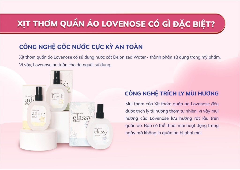 Mô tả Xịt thơm quần áo Lovenose 100ml chiết xuất tinh dầu thiên nhiên thơm mát khử mùi hôi, chai xịt thơm tủ quần áo - 4