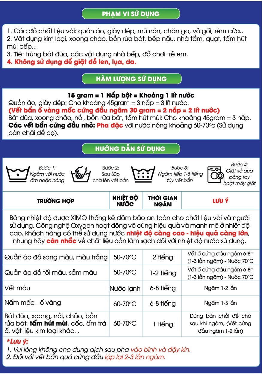 Mô tả Bột tẩy vết bẩn đa năng Ximo bột tẩy trắng quần áo, đồ gia dụng - sạch như mới 350g - 3