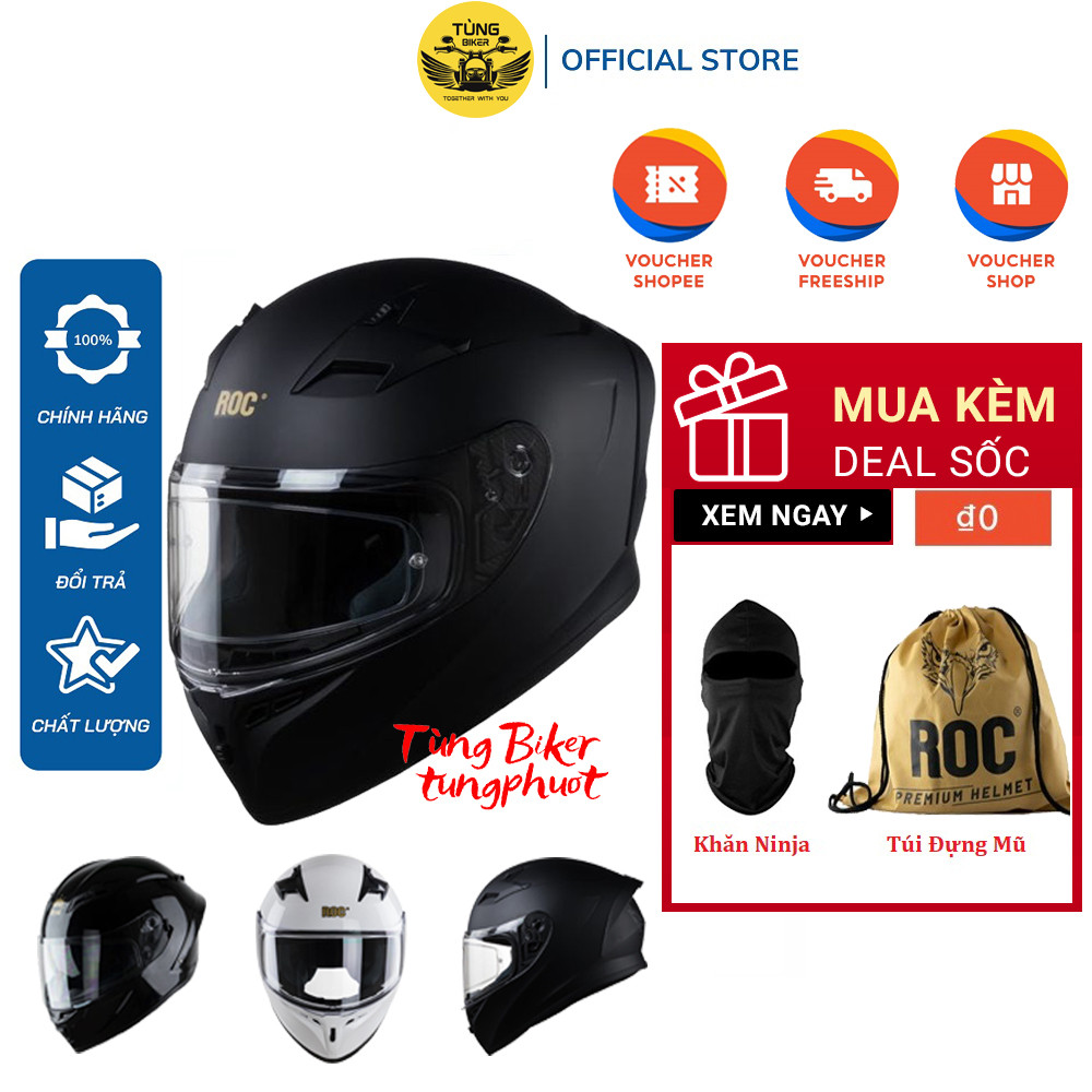 Mũ Bảo Hiểm Fullface ROC - R01 (Tặng Khăn Trùm Ninja + Túi) | Shopee ...