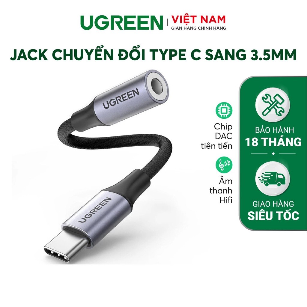 Mô tả Jack chuyển đổi TypeC sang 3.5mm UGREEN AV161 | Chip DAC | Vỏ nhôm có dây bện | Bảo Hành 18 Tháng 1 Đổi 1. - 2