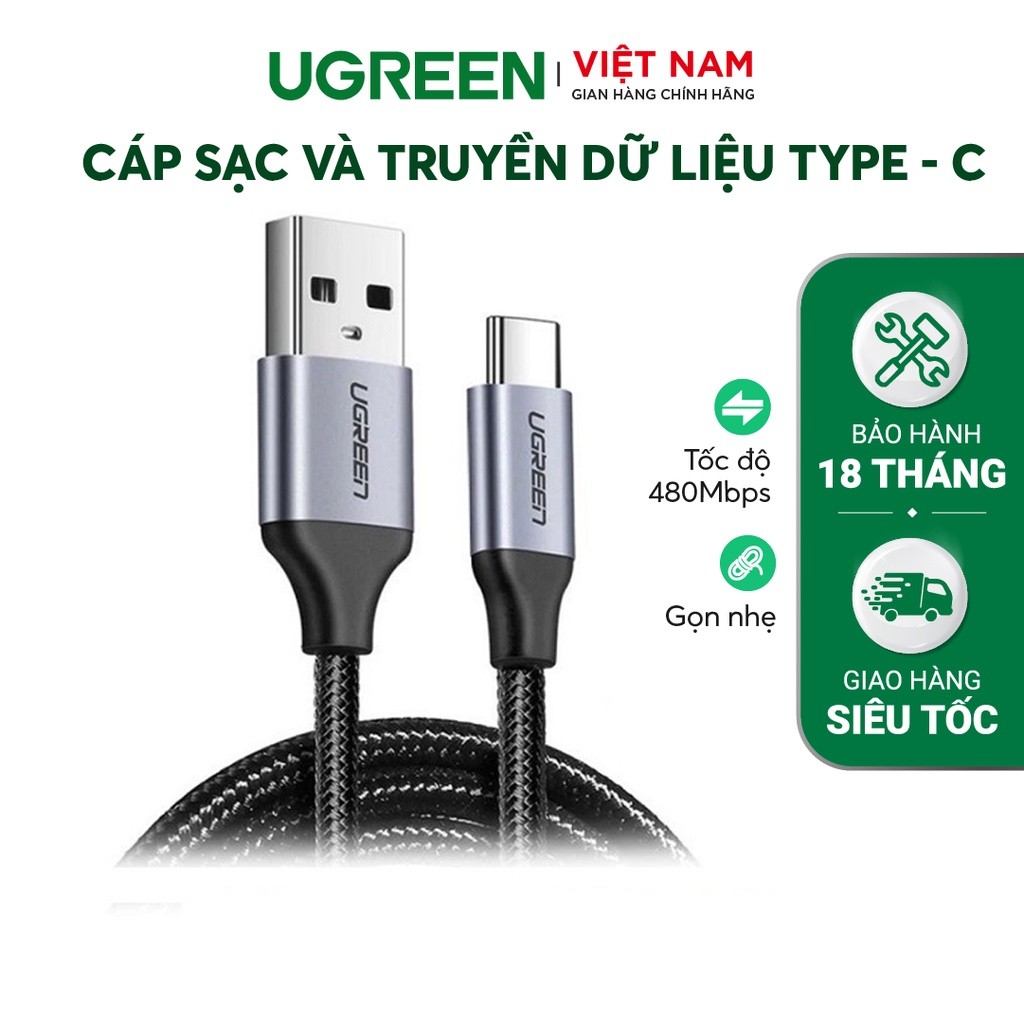 Mô tả Cáp sạc USB 2.0 A sang Type C Ugreen US288 | Dòng sạc 3A 15W 18W | Hỗ trợ QC 3.0 | Bảo Hành 1 đổi 1 18 Tháng 60124 - 2