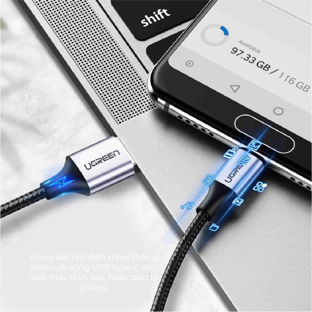 Mô tả Cáp sạc USB 2.0 A sang Type C Ugreen US288 | Dòng sạc 3A 15W 18W | Hỗ trợ QC 3.0 | Bảo Hành 1 đổi 1 18 Tháng 60124 - 3