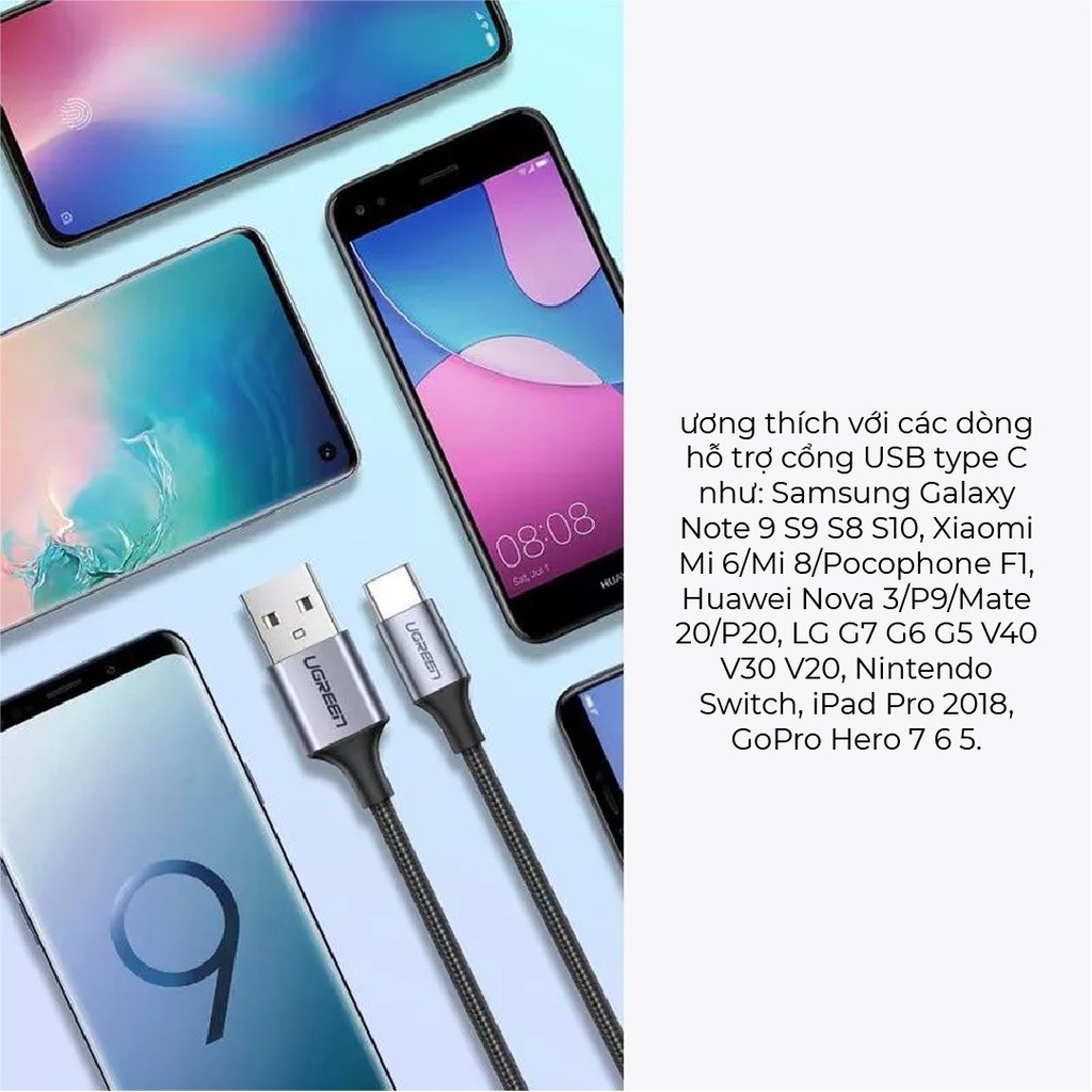Mô tả Cáp sạc USB 2.0 A sang Type C Ugreen US288 | Dòng sạc 3A 15W 18W | Hỗ trợ QC 3.0 | Bảo Hành 1 đổi 1 18 Tháng 60124 - 4