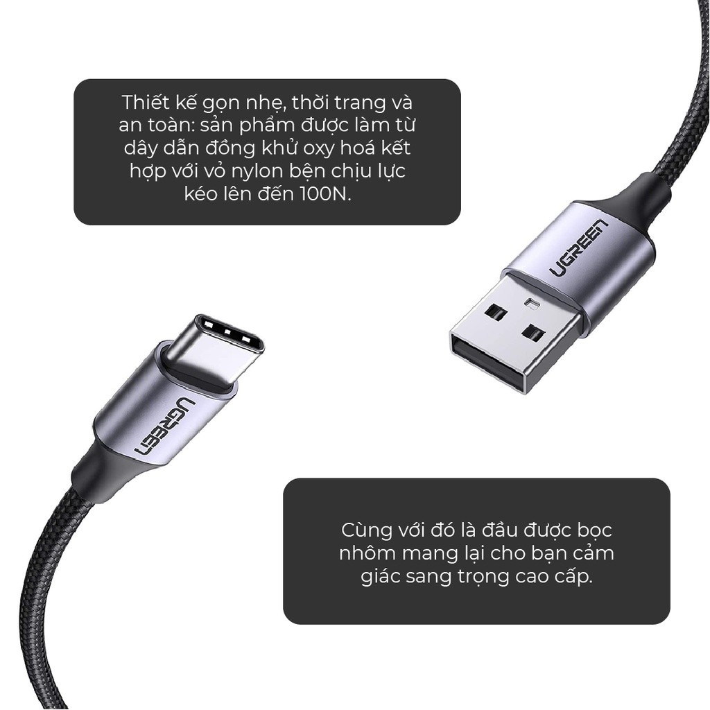 Mô tả Cáp sạc USB 2.0 A sang Type C Ugreen US288 | Dòng sạc 3A 15W 18W | Hỗ trợ QC 3.0 | Bảo Hành 1 đổi 1 18 Tháng 60124 - 6