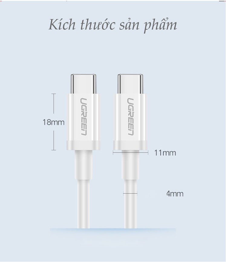 Mô tả Cáp sạc nhanh Type C UGREEN US264 | Sạc nhanh dòng 3A |Vỏ bện nylo|Đầu hợp kim tản nhiệt tốt | Bảo hành 18 tháng 1 đổi1 - 2