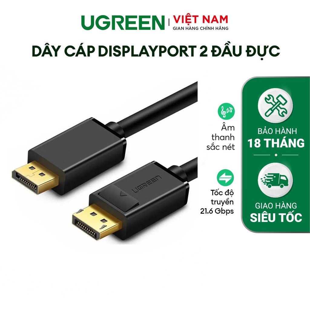 Mô tả Dây cáp DisplayPort 2 đầu đực tốc độ 21.6Gbps UGREEN DP102 - Hàng phân phối chính hãng - Bảo hành 18 tháng - 2