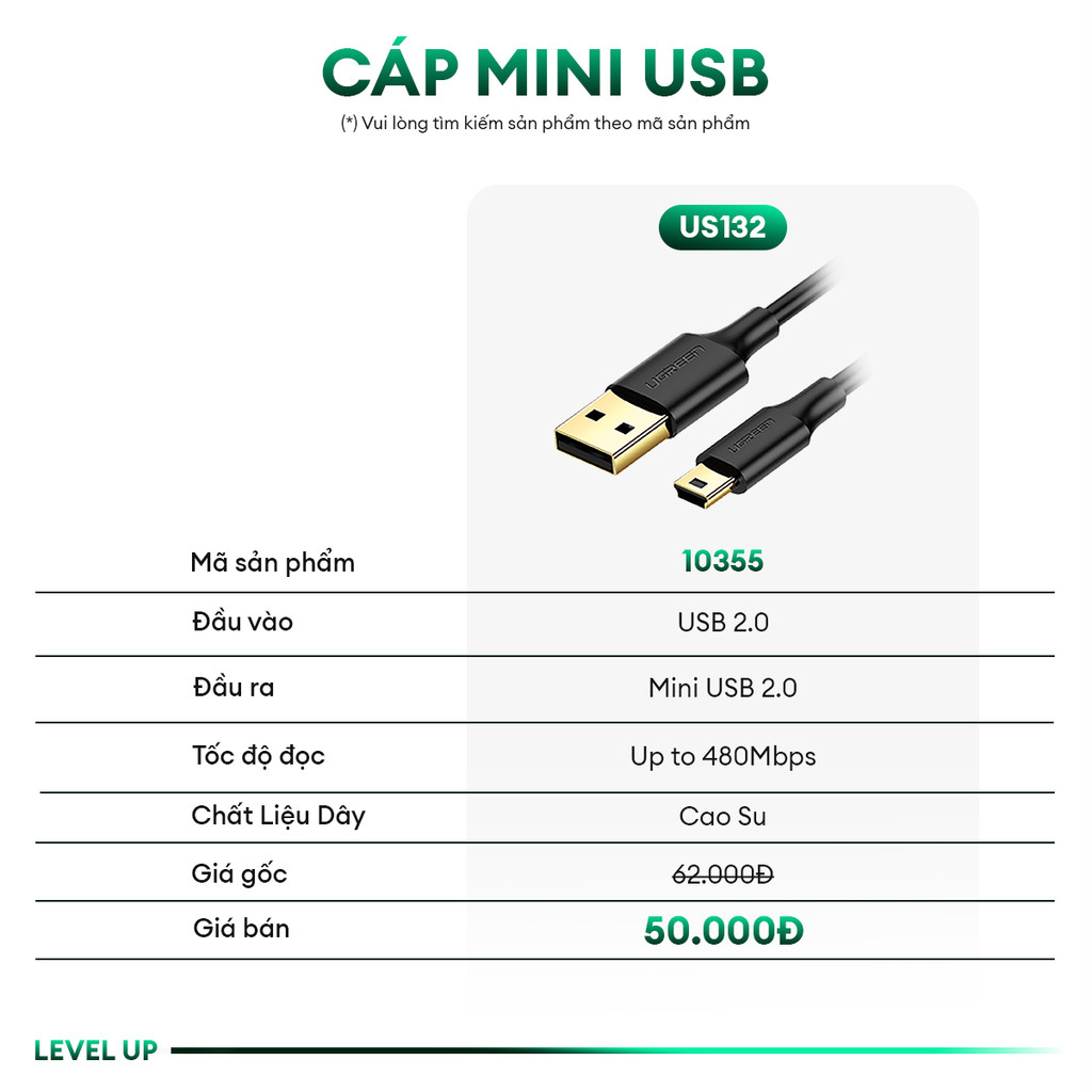 Cáp sạc USB 2.0 sang mini USB UGREEN US132