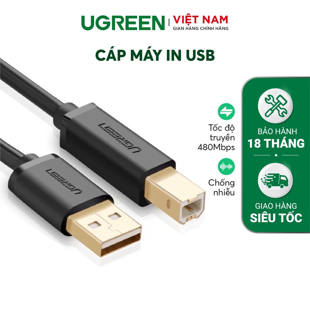Mô tả Dây máy in USB 2.0 chuẩn A đực sang chuẩn B đực UGREEN US135 | 3 lớp chống nhiễu | Tốc độ truyền dữ liệu 480Mbps - 2