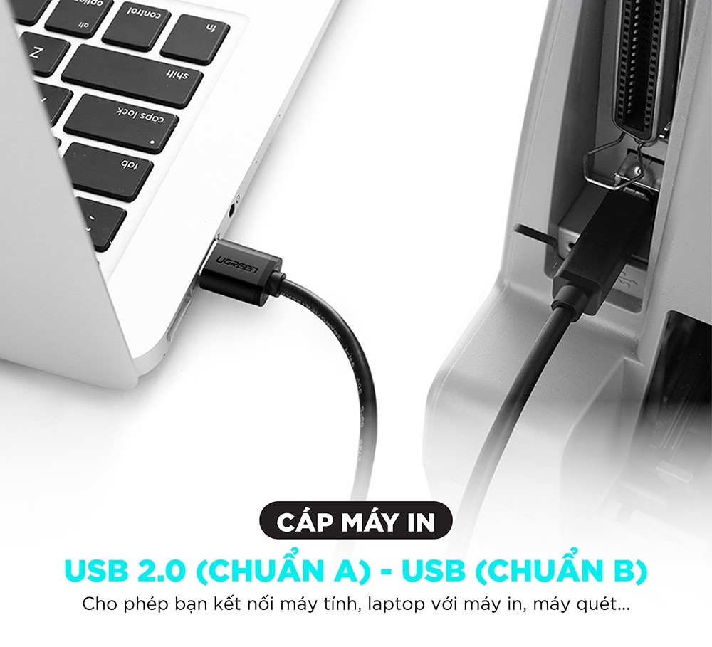 Mô tả Dây máy in USB 2.0 chuẩn A đực sang chuẩn B đực UGREEN US135 | 3 lớp chống nhiễu | Tốc độ truyền dữ liệu 480Mbps - 5