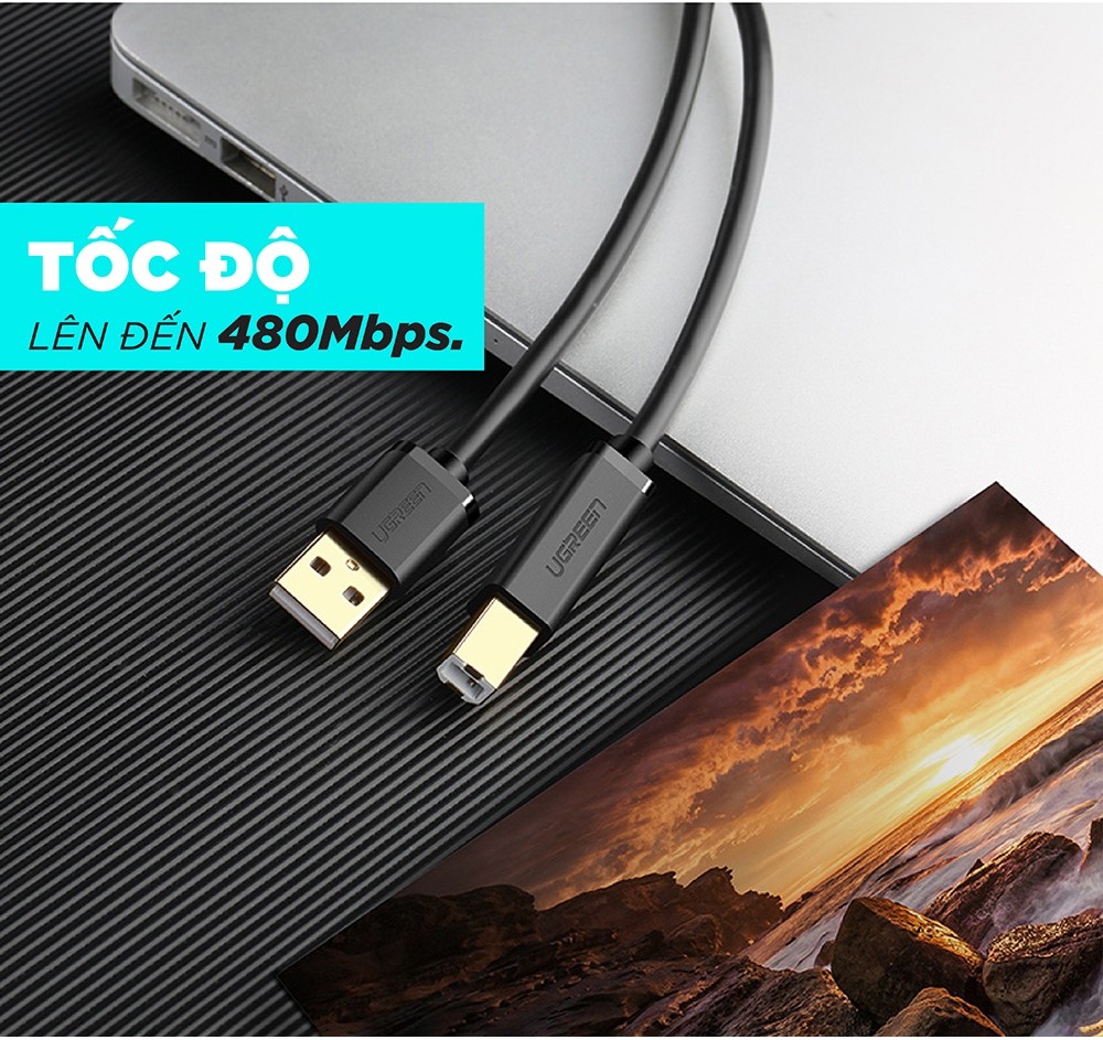 Mô tả Dây máy in USB 2.0 chuẩn A đực sang chuẩn B đực UGREEN US135 | 3 lớp chống nhiễu | Tốc độ truyền dữ liệu 480Mbps - 6