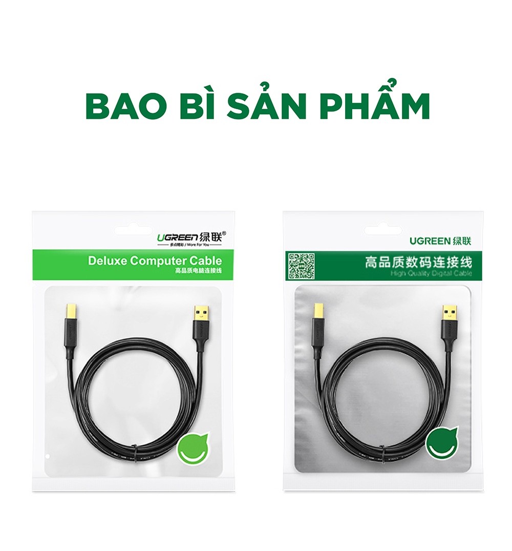 Mô tả Dây máy in USB 2.0 chuẩn A đực sang chuẩn B đực UGREEN US135 | 3 lớp chống nhiễu | Tốc độ truyền dữ liệu 480Mbps - 8
